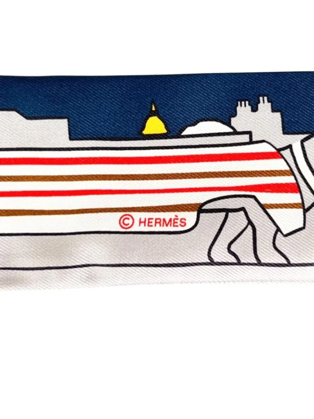 Hermes les Chiens Parisiens Parisian Dog Silk 100% Twilly Scarf